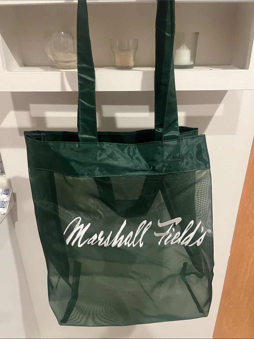 Marshall Field's Dark Green Mesh Shopper Tote
